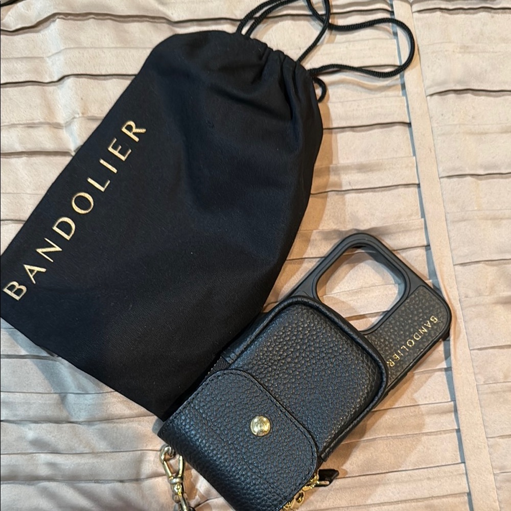 Bandolier River Magnet Black & Gold Crossbody Phone Holder for iPhone 15 Pro